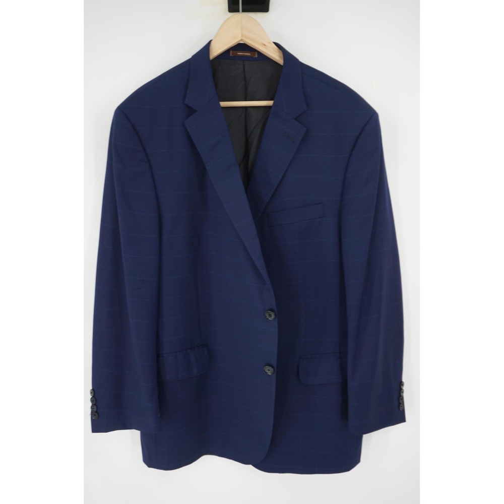 Peter Millar Blazer Sport Coat Blue Plaid 100% Wool Men's 48R Made Canada